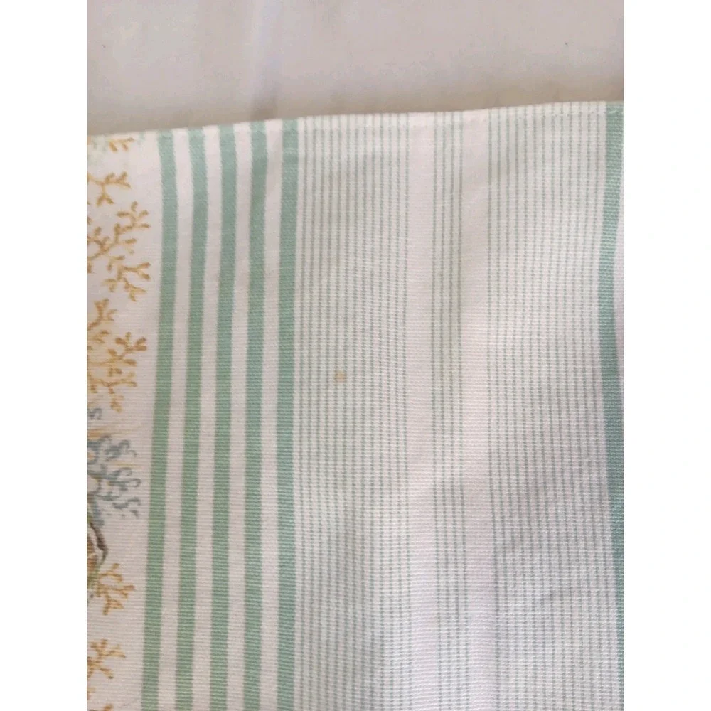 4 Fabric Table Placemats Seashells Coral Green Stripes Beach 12 x 17 Inches READ